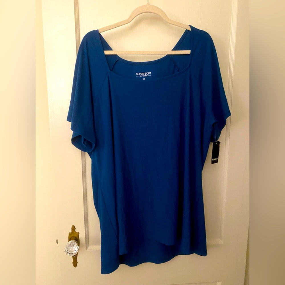 Teal ribbed fitted top tunic blouse